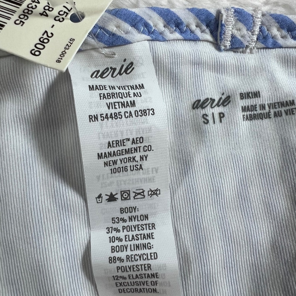 Aerie Blue White‎ Striped Seersucker Ruffle Bikini Bottom S723-0018 Small NEW - Picture 9 of 11